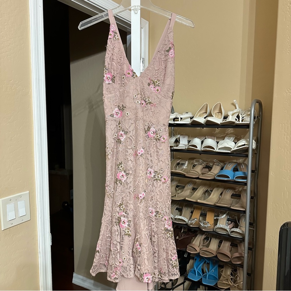 Pink Lace & Floral Formal Spring Midi Dress